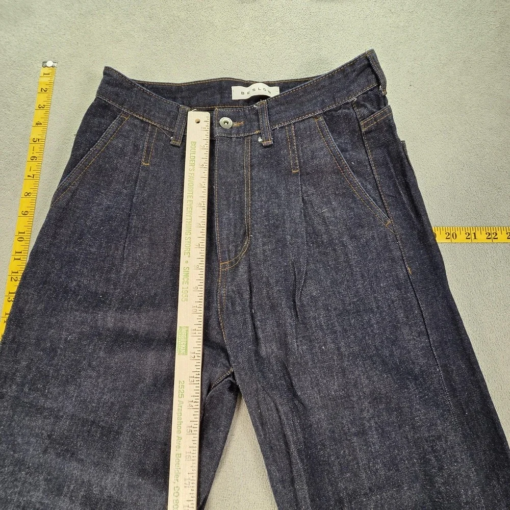 Beslow Jeans Mens Selvedge Blue Baggy Wide Leg Pleated Loose Hip Hop‎ Fits 26x26